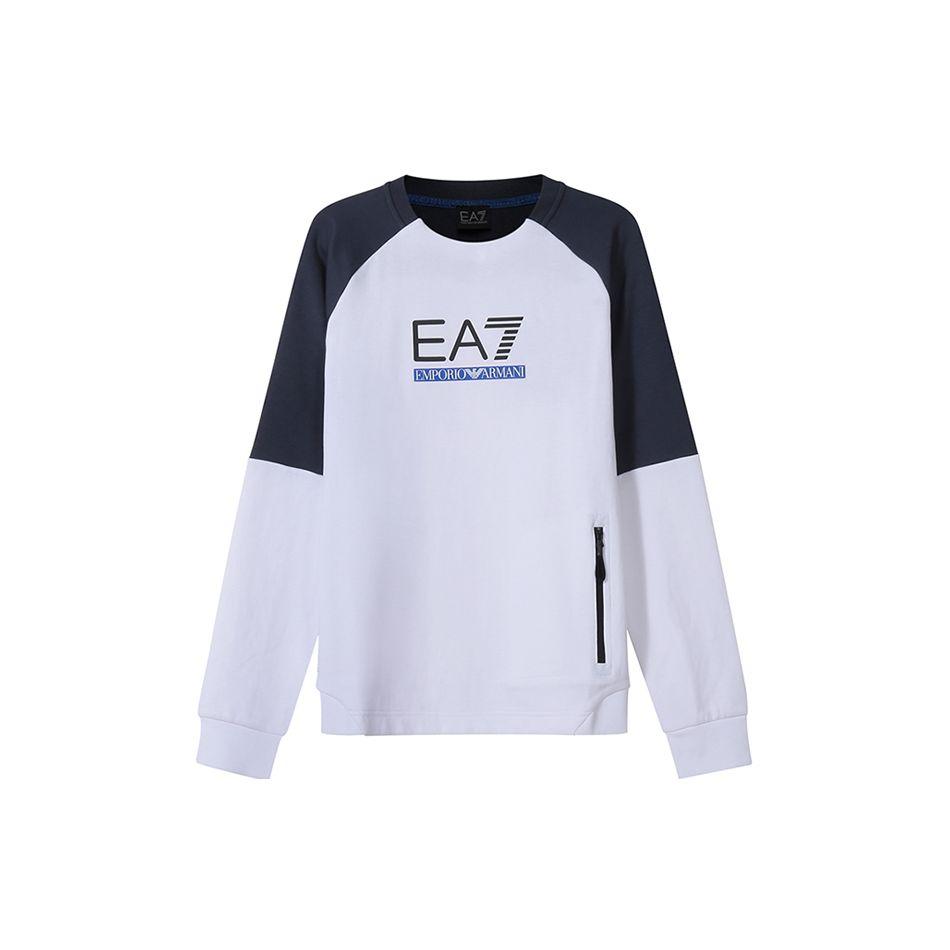 Emporio Armani EA7 SS22 Свитшот с блоками цвета и логотипом Мужской свитшот Белый 3LPM41-PJANZ-1100 M