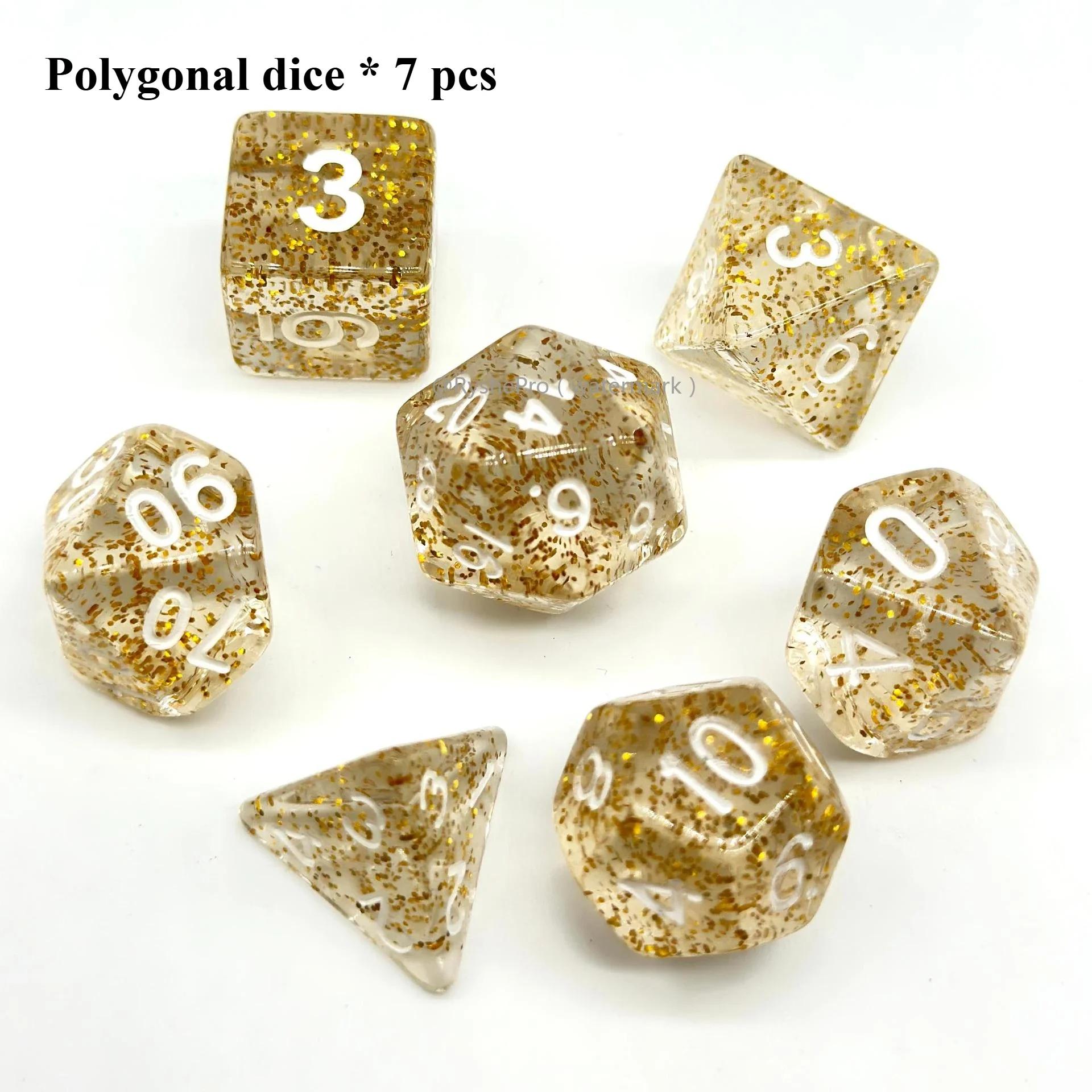 

7pcs Transparent Dices Glitte Crystal Dice Set Rounded Polygon Dice for Dungeons and Dragons D&D RPG Role Playing Game Dices золотой