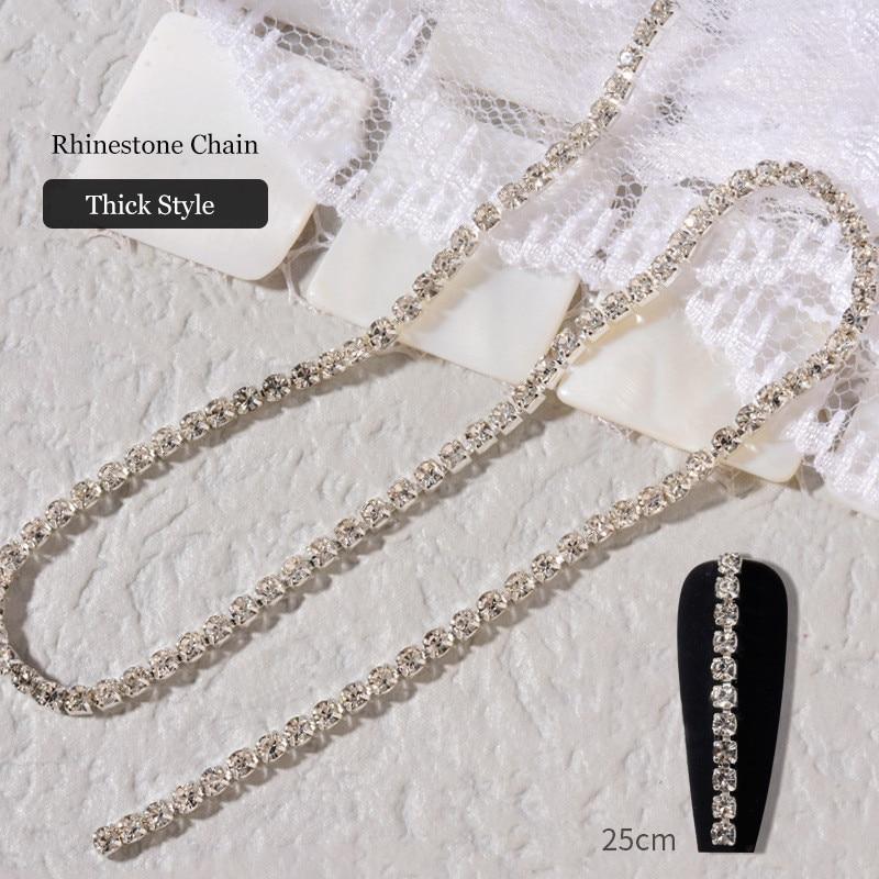 Pearl Claw Chain Nail Rhinestone 3D Metal Silver Diamond Pearl Chain Can Be Cut DIY Nail Art Decorations Accessory
