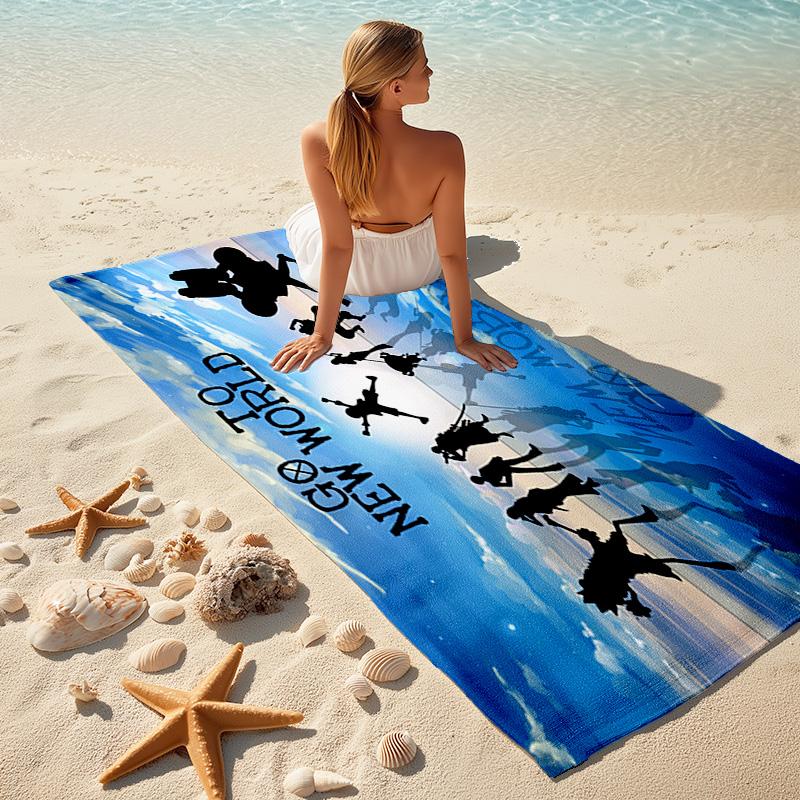 Classic Japanese Element Cartoon ONE PIECE Monkey D. Luffy Beach Towel Outdoor Camping Vacation Swimming Beach Towel Outdoor Absorbent Bath Towel Y12