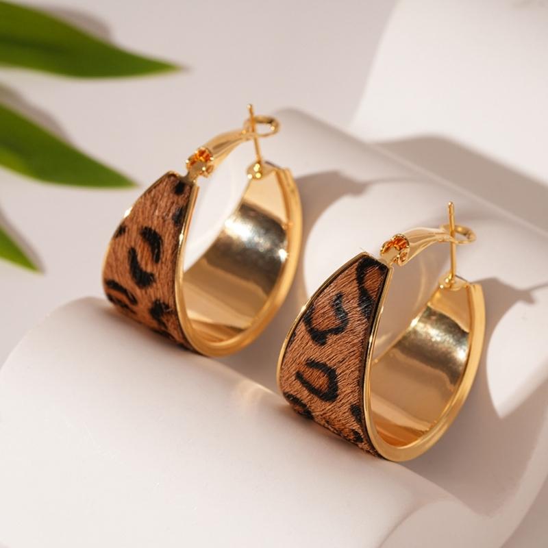 Oversized Retro Leopard Pattern Circular Earrings Artistic Geometric Ear Accessories Statement Jewelry Gift For Her