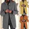 Women Winter Overcoat Single-breasted Retro Stand Collar Long Sleeves Buttons Cardigan Mid Length Spring Autumn Outdoor Woolen Coat