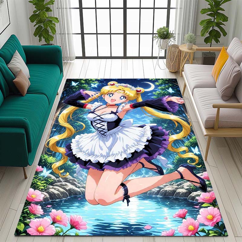 3DPretty Guardian Sailor Moon Pattern Rug, Non-slip Floor Mat, Suitable for Children's Playrooms, Bedrooms, Crawling Mats, Stain