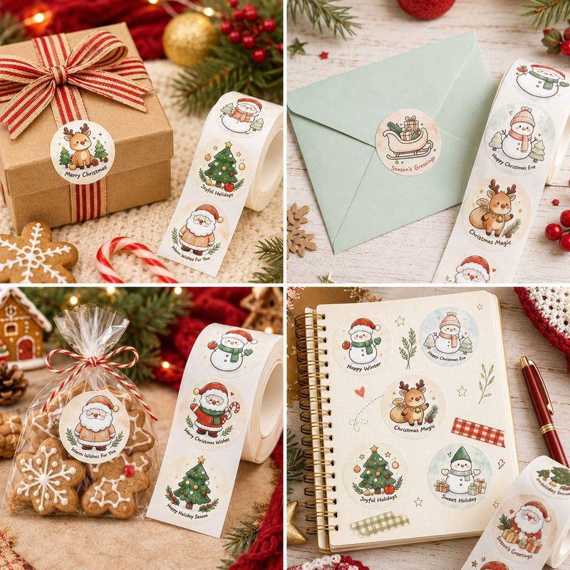 500Pcs/roll Merry Christmas Sticker Cute Santa Snowman Elk Gift Seal Labels Wrapping Decor Stickers for Bag Envelope