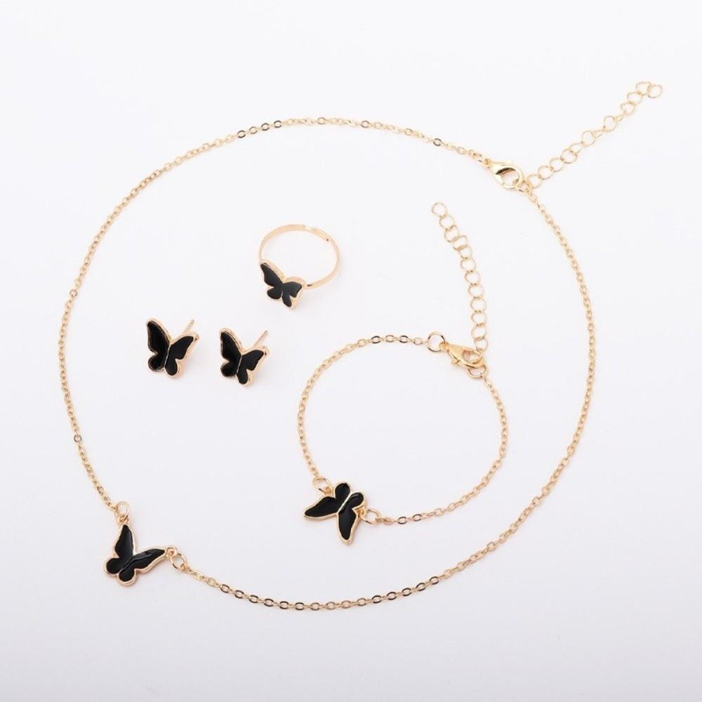 

Dripping Oil Butterfly Jewelry Set Minimalist French Bracelets Earrings Set Wedding Style H
