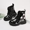 Girls Short Boots Sweet Love Heart Kids Princess Boots Black Glossy Versatile  Autumn  Children Leather Boots Side Zipper