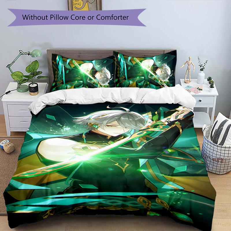Set Lenzuola 3 Pezzi Personaggi Genshin Impact 3 Fantasie Set Copripiumino include Copripiumino e Federe, Decorazione Camera da Letto Perfetta per Tutte le Stagioni e Regalo