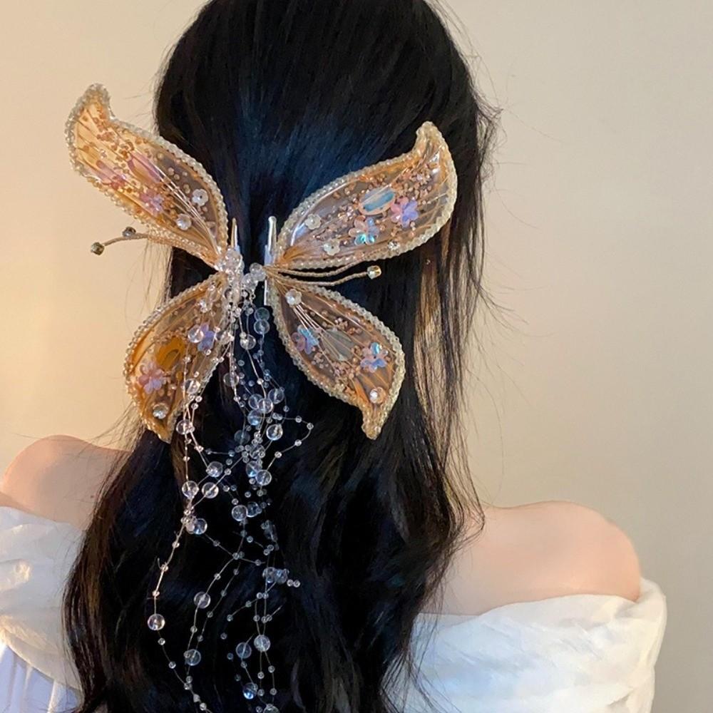 1Pair Fairy Wedding Bridal Headdress Animal Tassel Hair Clip Retro Butterfly Hairpins  Girl