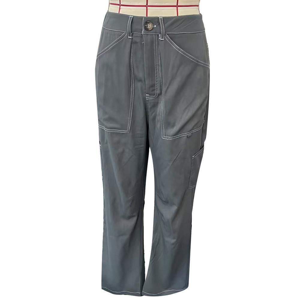 Women Casual Pants Fashionable Elegant Button Zipper Pants with Pockets for Travel Holiday Party