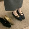 French Xiaoxiangfeng Autumn and Winter Velvet Mary Jane Women's Shoes Inner Height Increase Shallow Mouth Single Shoe Temperament