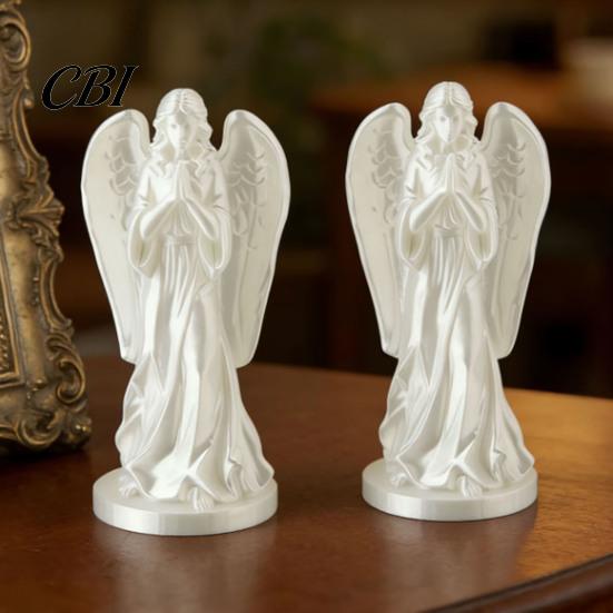 Collectible Desktop Handicraft 3D Printed Angel Figurine Statue, Vintage Desk Ornament with Flowing Robe & European Statue Wing, Matte Finish