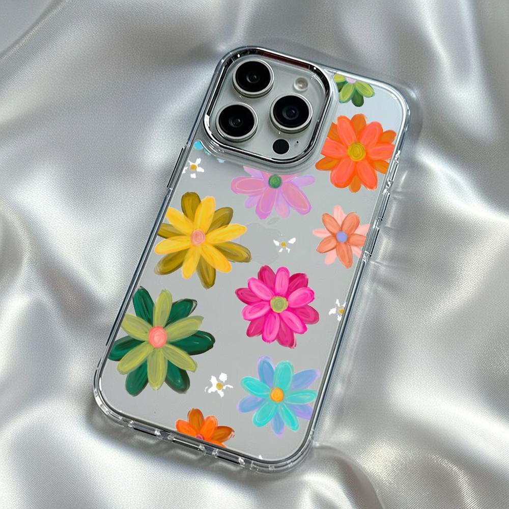 

Pastel Flower Vintage cool design Phone Case For iPhone17 16 15 14 13 12 Pro Max Plus Electroplated Transparent phone case iPhone 16e