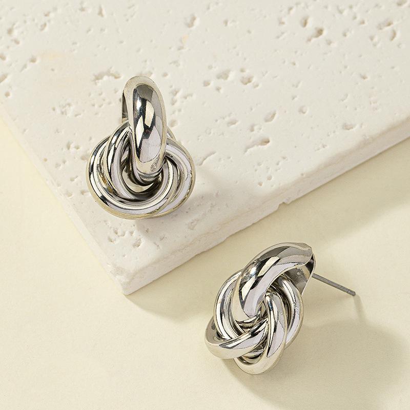 European-American Style Gold Geometric Twist Earrings - Fashionable, Niche Multi-Layer Design