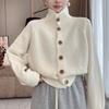 Autumn Winter Stand Collar Solid Color Casual Fashion Knitting Top Women Simple All-match Cardigan Coat Top
