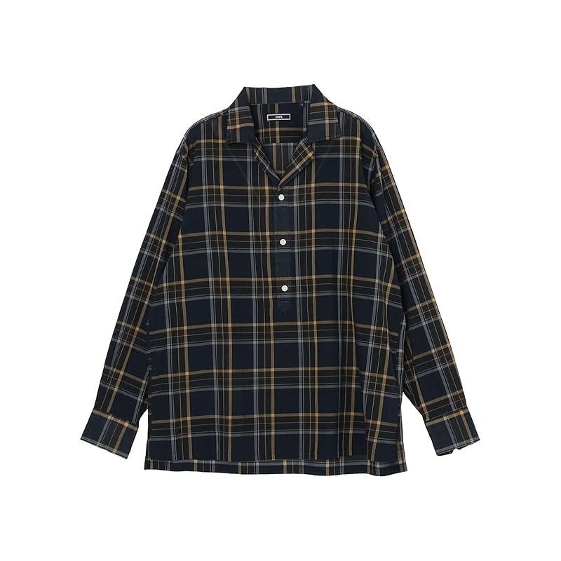

[Ships] shirt open collar cotton madras check pullover men s 111114485 navy L