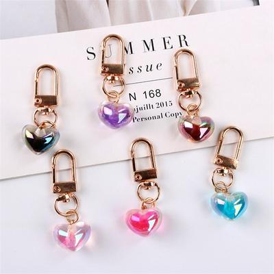 Girl's Cute Lovely Pendant Keychain Small Commodity Jewelry Creative Transparent Colorful Peach Heart