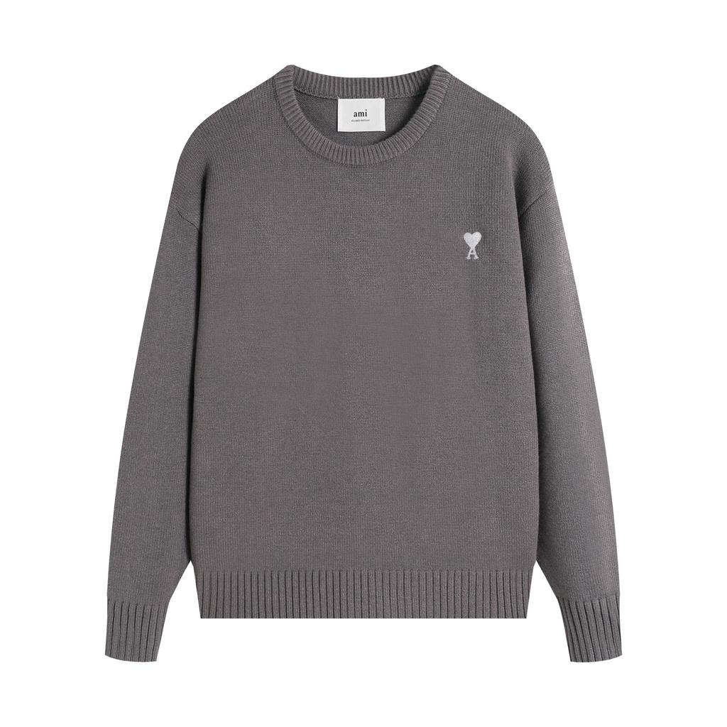 AMI 2025 Klasický pár Kulatý výstřih Stejná barva Plochá výšivka Láska Vlněný svetr