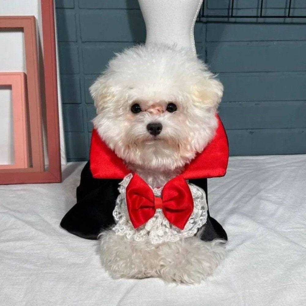 Creative Bow Tie Halloween Pet Costume Stand-collar Lace Small Dog Cape Outfits Easy To Wear Kitten Dress Festival