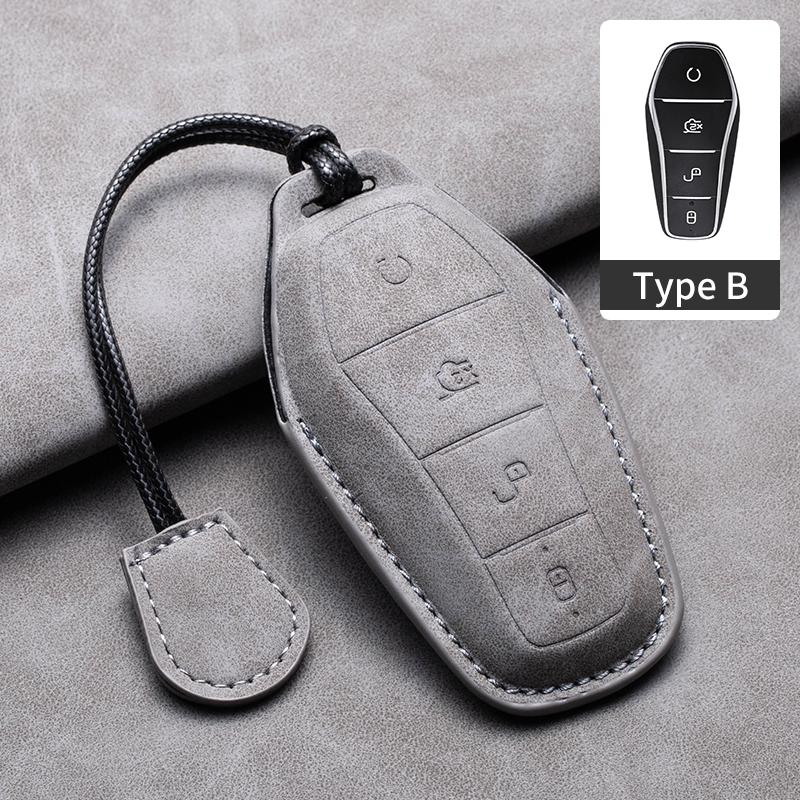 

For BYD Atto 3 Han EV Dolphin 4 Buttons Remote Control Leather Car Key Cover Case Shell Protector Bag Keychain Car Accessories