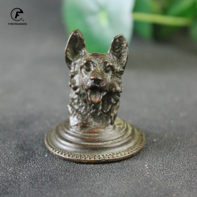 Antique Copper Dog Bust Small Statue Ornaments Vintage Metal Animal Figurines Desktop Decorations Accessories Home Decors Crafts