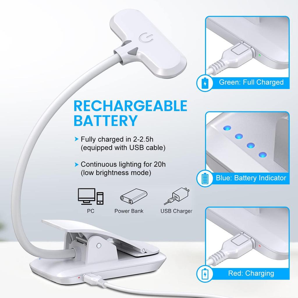 Compact USB-Rechargeable Clip-On Desk Lamp: 9-LED Eye Protection with Three-Color Display for Students