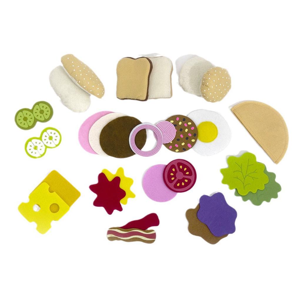 28PCS Felt Food Burger Sandwich Food Set Kids Montessori Preschool Educational Toy Kitchen Role Playing Gifts Plush Toy