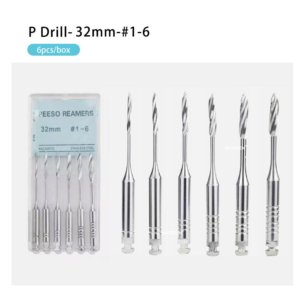 6Pcs/Box Dental Engine Use Endodontic Gates Drill Peeso Reamers Glidden Rotary 28mm/32mm #1-6 Stainless Steel Endo Files Dentist