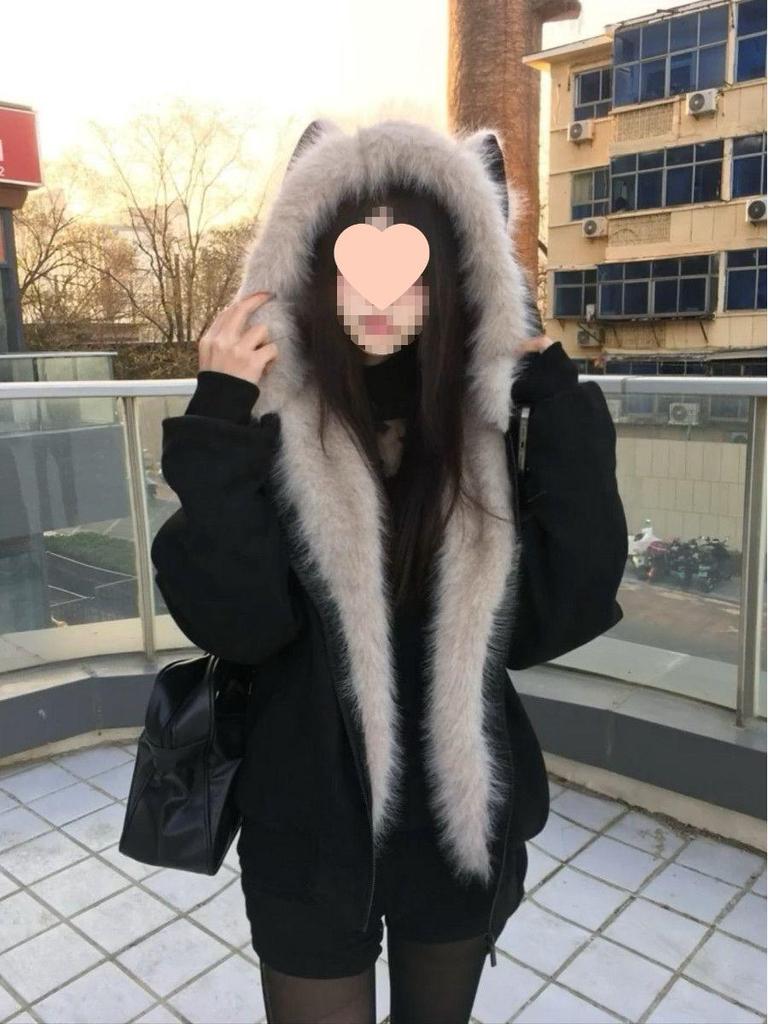 Korean Style Quilted Fur Coat with Ears - Trendy Loose Winter Jacket