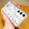 Przezroczyste etui na telefon z diamentową ramką dla Samsung S25 Edge S24 FE S23 Ultra S22 A56 A36 A16 A15 A55 A35 Wzór kwiatowy Miękki silikon Odporny na wstrząsy Pokrowiec z bumperem