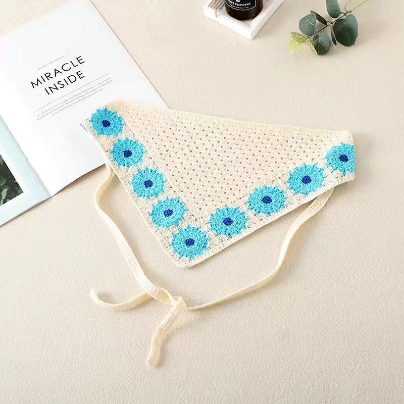 Korean Style Knitted Crochet Triangle Scarf: Women's Sweet Flower Headscarf Hat