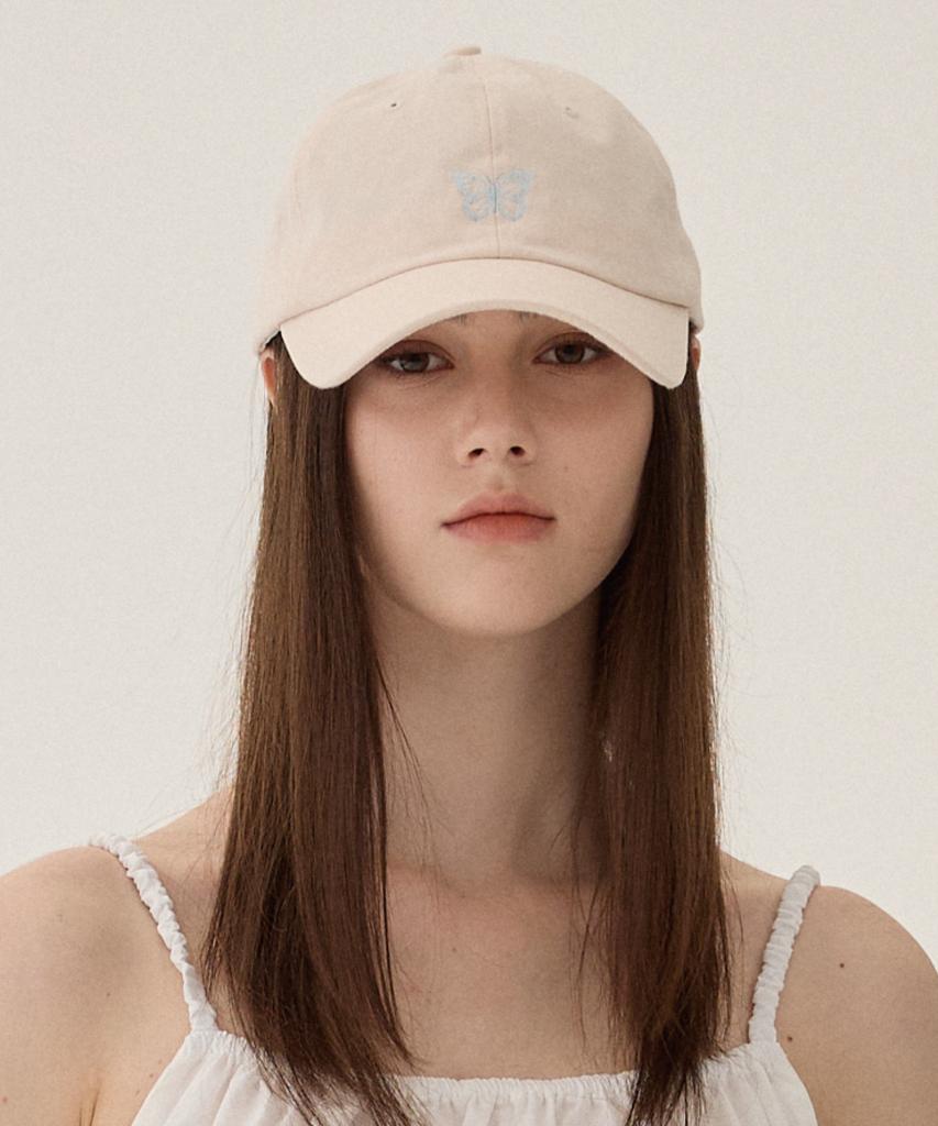 Senteuobeugoyo Butterfly Embroidery Ball Cap_Cream