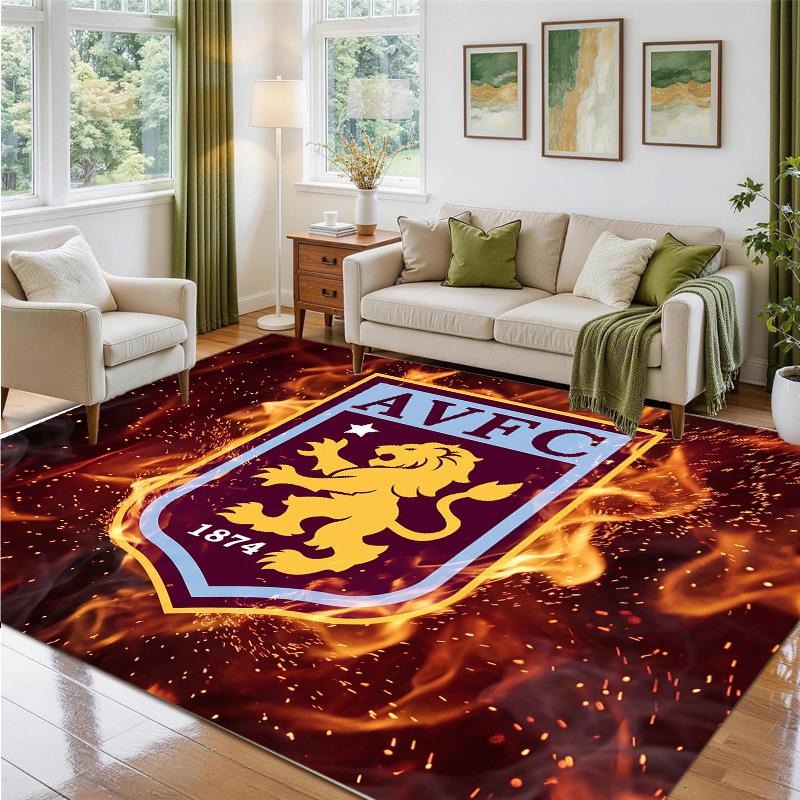 Aston Villa Football Design Crystal Velvet Rug Soft Decorative Mat for Bedroom Entrance