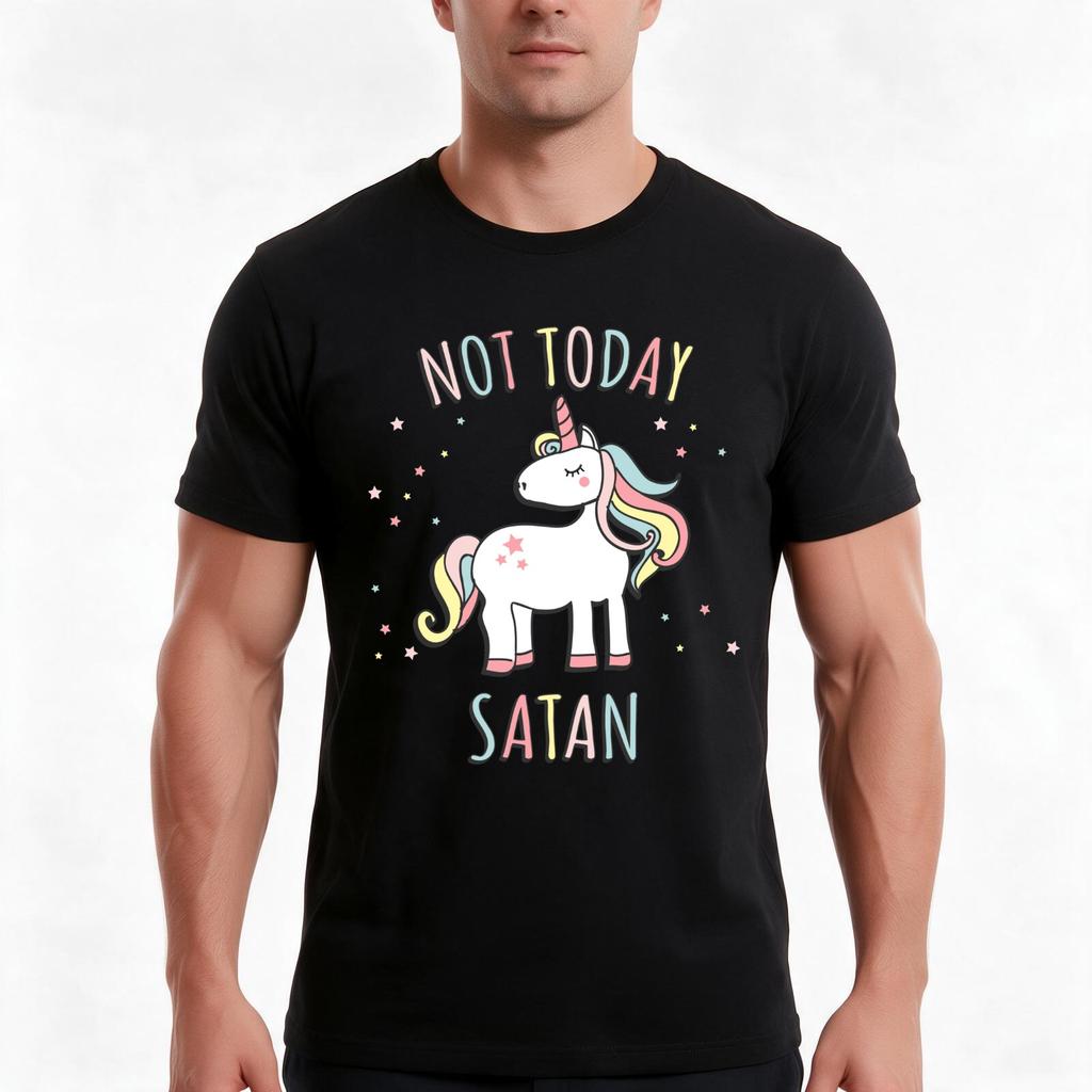Not Today Satan Unicorn Tshirt Summer Casual Cotton Tee Oversized Streetwear Tops Vintage Graphic Print Unisex Unisex Unisex