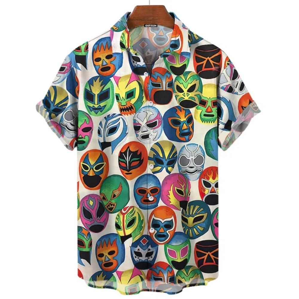 Camisa Vintage para Hombre 3D Lucha Libre Mexicana Estampada Ropa de Alta Calidad para Hombre Holgada Oversize Moda Casual Manga Corta