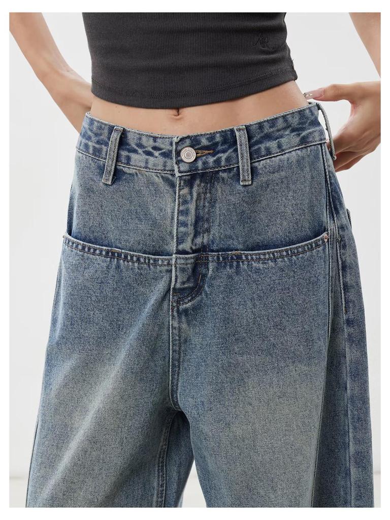 Damen Jeans mit hohem Bund, Retro Blau, Weites Bein, Herbst/Winter 2025, Entspannter Gerader Schnitt