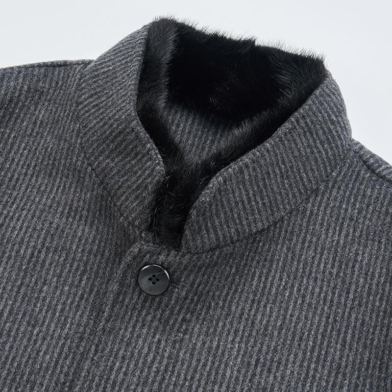 Double-sided cashmere coat for men, new stand-up collar, mink fur collar, thickened woolen coat, middle-aged down liner top