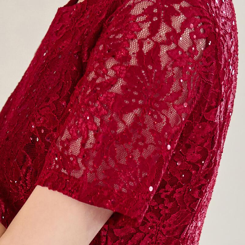 Pastel Elegant Faux Two-Piece Lace Embroidered Mother's Dress