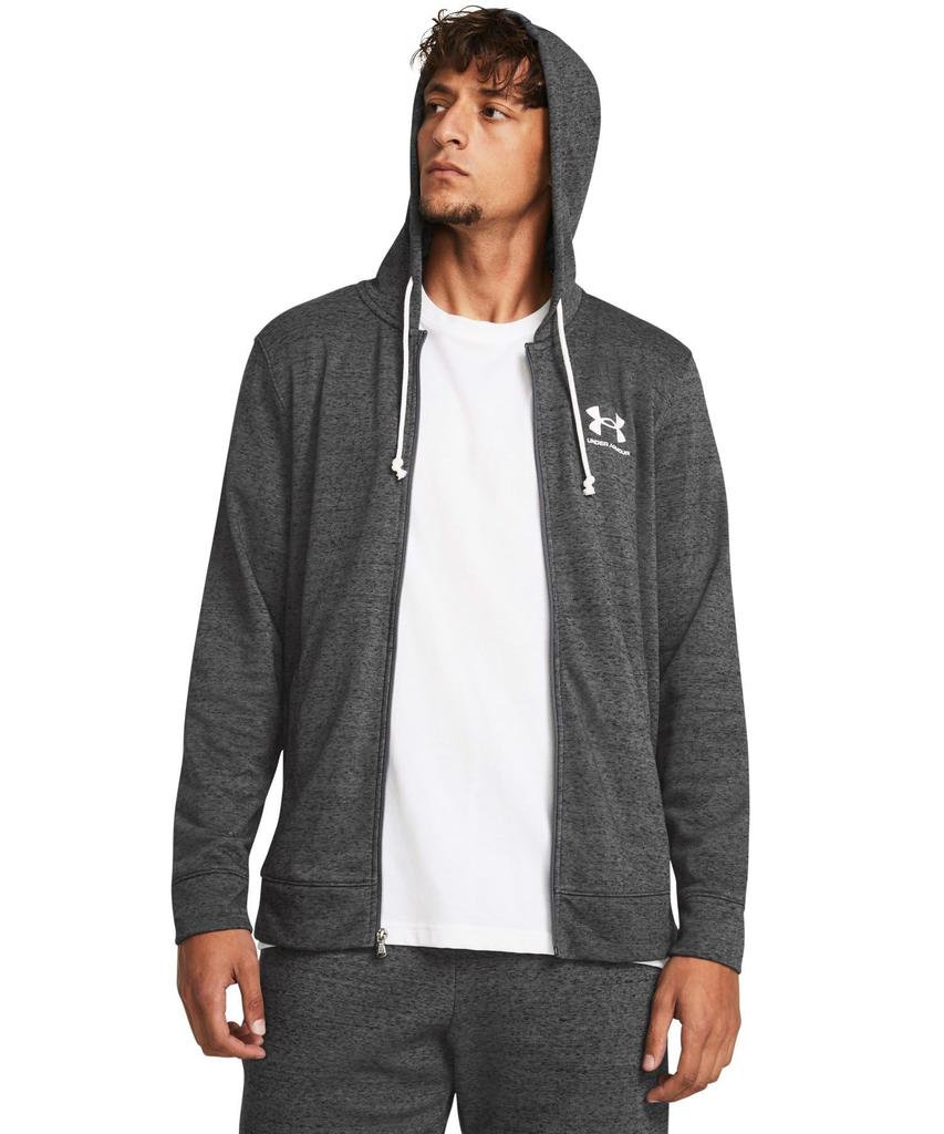 Under Armour UA Rival Terry Castlerock Light Heather Onyx White LG Full-Zip Hoodie, /