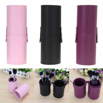 Portable Makeup Brushes Round Pen Holder Cosmetic Case Leather Cup Brush Holder Storage Tube