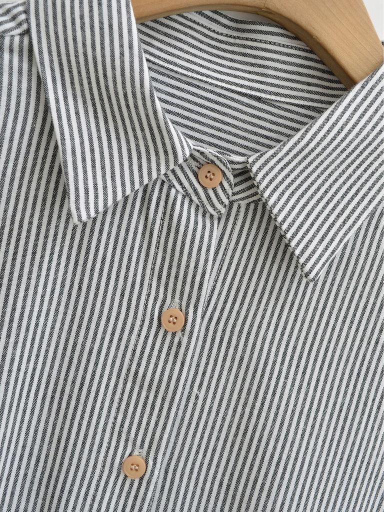 Women's Retro Striped Long Sleeve Lapel Shirt - Casual, Loose Fit for Spring and Autumn