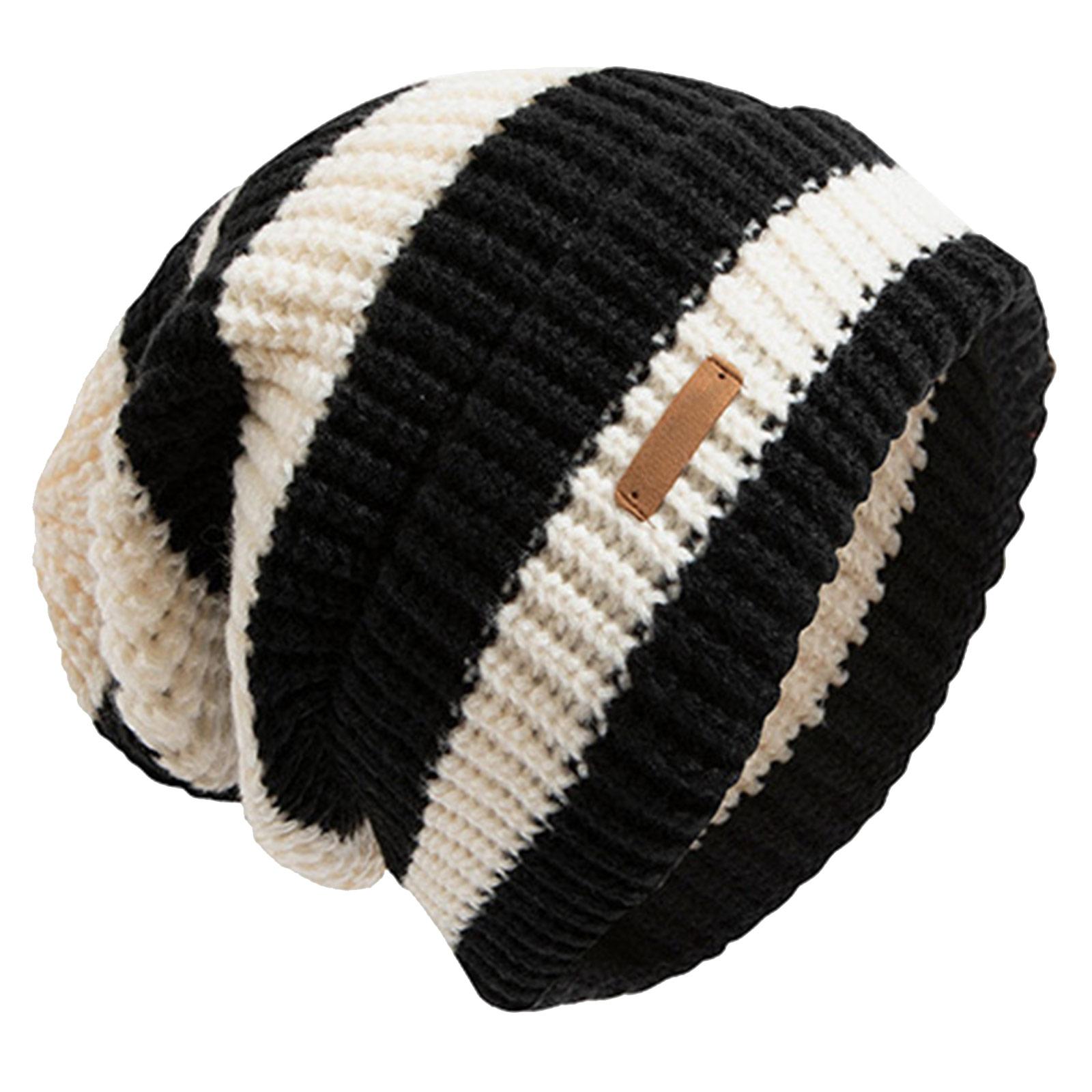 

Модная полосатая вязаная шапка Мягкая теплая зимняя шапка Женская повседневная шапка-бини для модных леди и студенток A