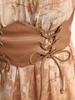 Rosegal Plus Size Tie Dye Leaf Print Chain Panel PU Leafther Strapy Lace Up Corset 2 In 1 Cold Shoulder Plisse Blouse
