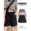 Women's American-Style Black Ice Silk Cargo Shorts: Summer Loose Fit, Mid-Length, Wide-Leg, Casual Sportswear