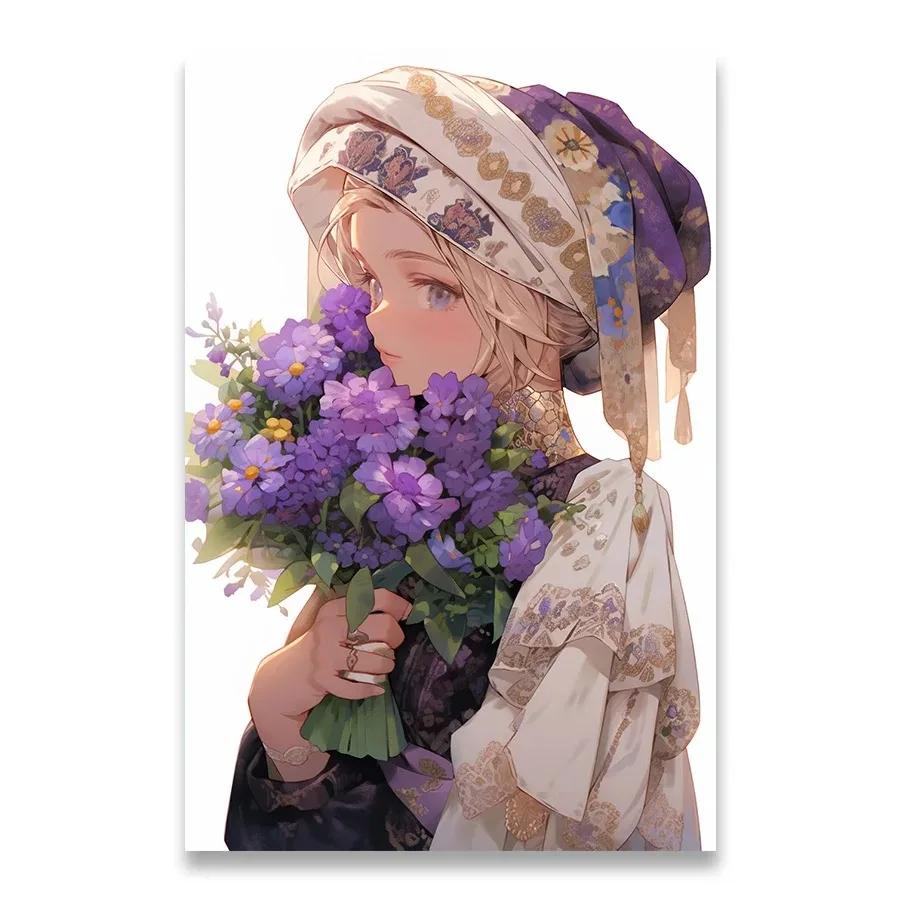 A Girl Who Loves Flowers Decorative Painting Minimalist Aesthetics Print Canvas Painting for Living Room Modern Home Decor