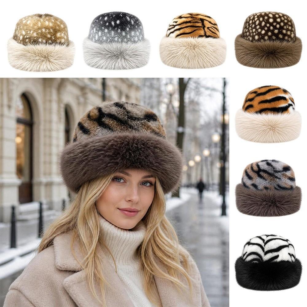Plush Winter Hat Leopard Pattern Fisherman Hat New Mongolian Hat for Women Girls