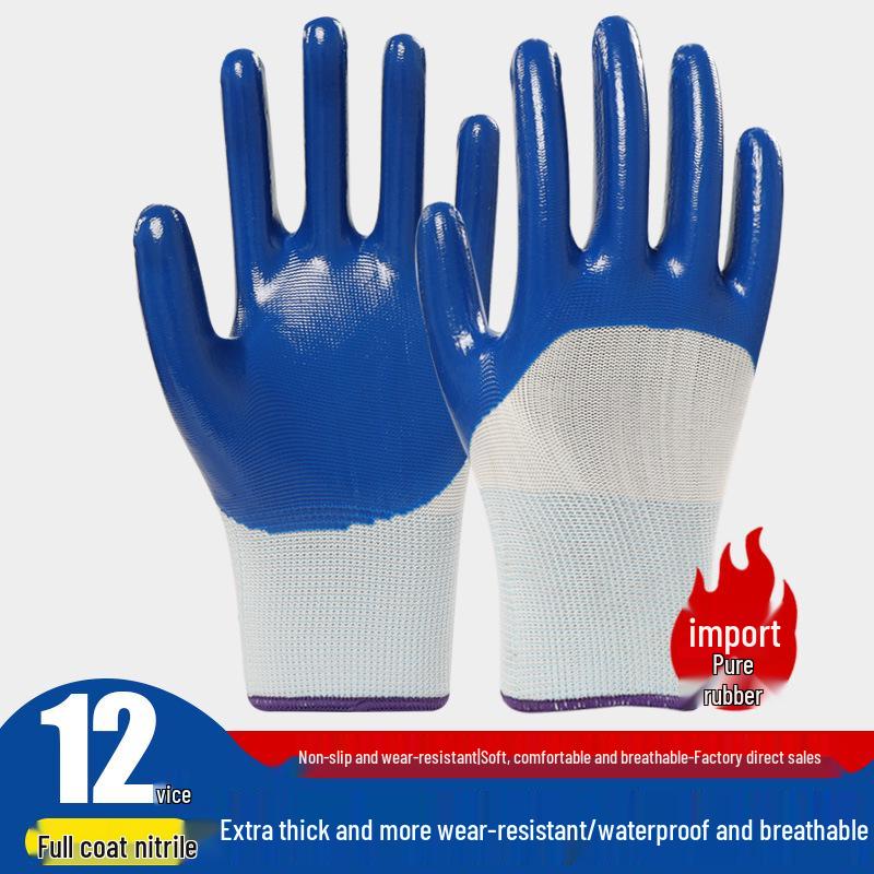 Waterproof Non-Slip Nitrile Latex Work Gloves for Construction & Auto Repair