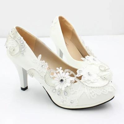 CHAUSSURES Femmes Escarpins PU Dentelle 3 5 8 CM Talons Fins Automne Nouvelle Mode Talons Hauts Mariage Blanc Dentelle Mariée Bout Rond Chaussure Femme