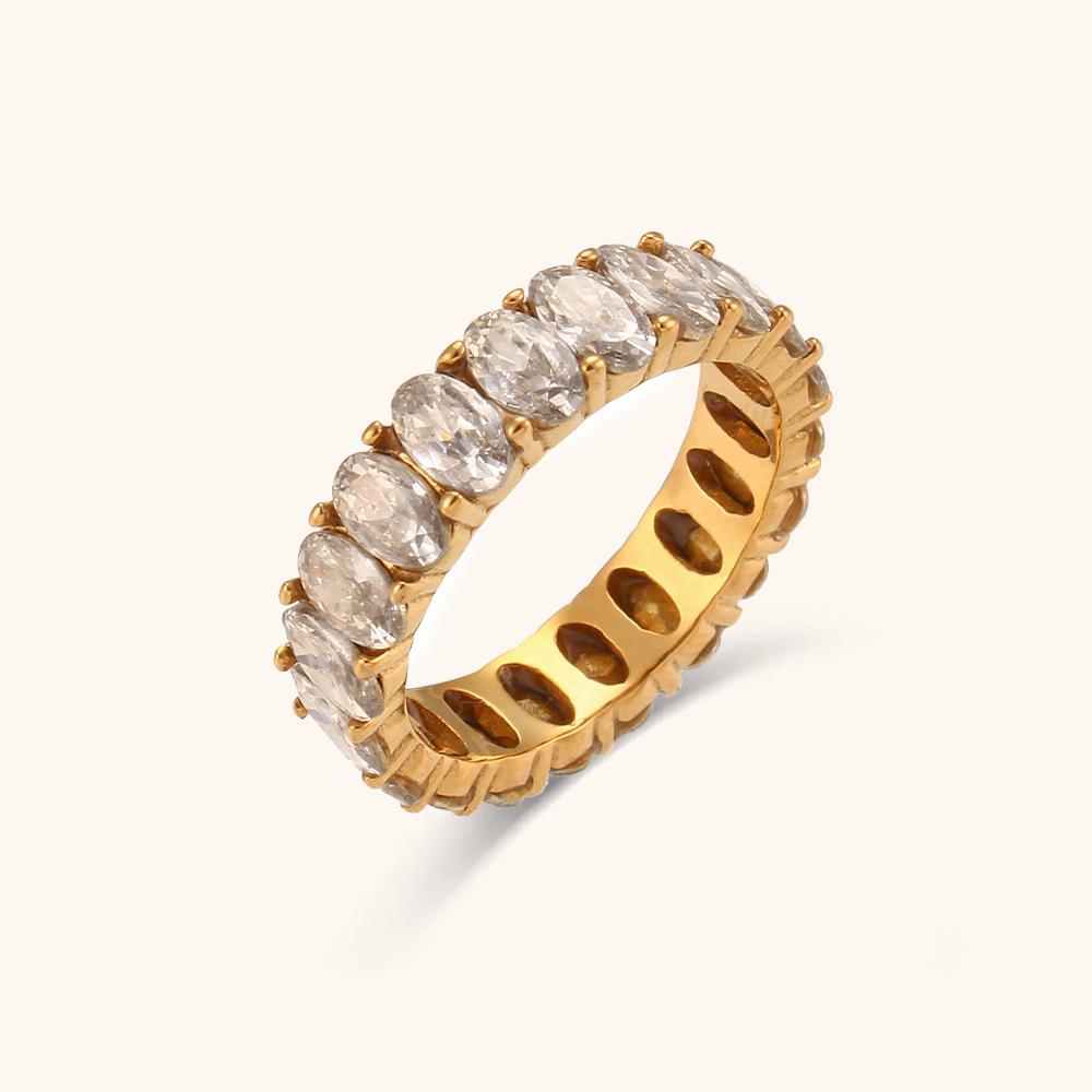 La.Muses Stainless Steel Delicate Bling Geometry Cubic Zirconia Fashion Shiny Ring for Women High Quality Premium Zircon Gift