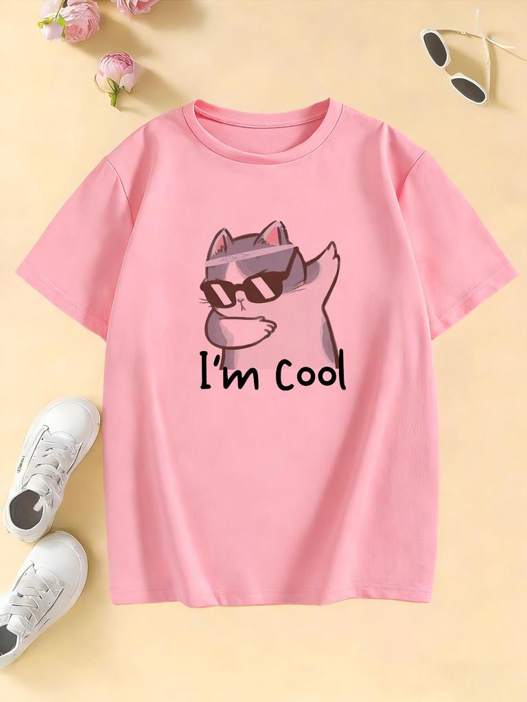 I Am Cool Cat Graphic Kids Tshirts Summer Short Sleeve Tees Cartoon Boys Girls Clothes Kawaii Kitten Tops Y2K Tshirt