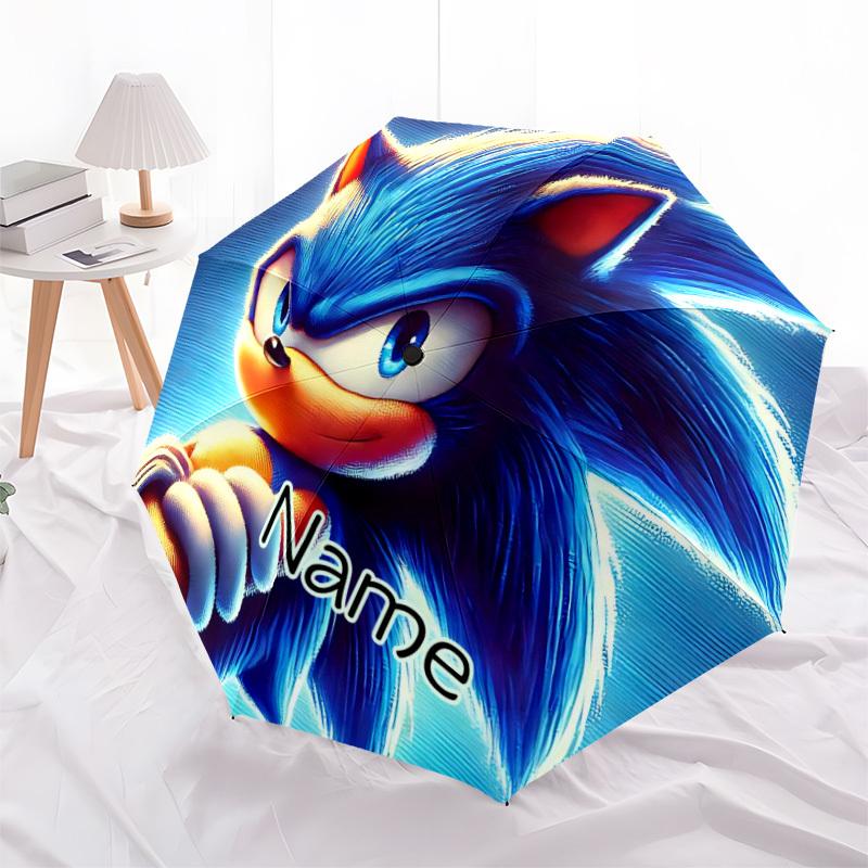 1PC Sonic the Hedgehog - Custom Name Automatic Folding Umbrella - Compact 8-Rib Design, Durable Plastic & Iron, Daily Use S0106025